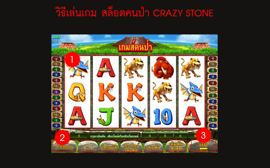 วิธีเล่นเกม สล็อตคนป่า CRAZY STONE SLOT